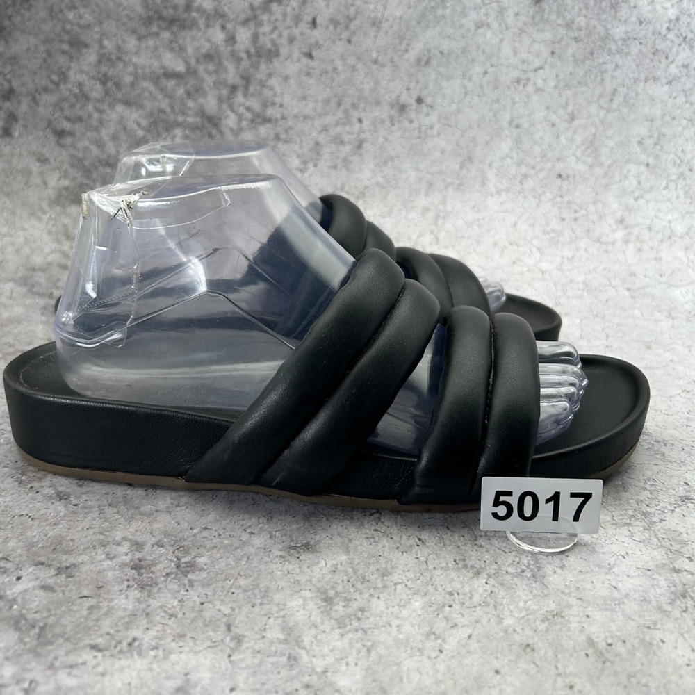 Vionic Mayla Slide Sandals Women 9 Black Puffy Tubular Straps Orthotic Comfort